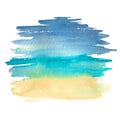 Watercolor background with sky, sea and sand. An isolated object from a large set of CUBA. For the design, design and Royalty Free Stock Photo