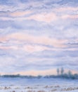 Watercolor background. Sunset over the winter steppe