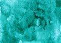 Watercolor background texture, hand painted. Old watercolor turquoise color backdrop. Stains on paper. Light green and blue abstra Royalty Free Stock Photo