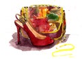 Watercolor bag and shoes. Fashion sketch
