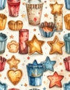 Watercolor Baking Molds and Star Cookies Seamless Pattern Royalty Free Stock Photo