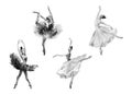 Watercolor ballerinas. Hand drawn dancers on white background. Painting illustration.