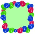 Watercolor balls in the form of a frame on a blue and green Christmas background. Can be used for postcards, gifts packaging,