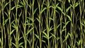 watercolor bamboo forest plant bush black background, tile seamless repeating pattern Generative AI