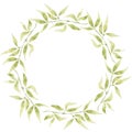 Watercolor Bamboo leaves branch wreath. Modern green foliage frame illustration. Wedding invitation card.Hand drawn spring