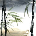 Watercolor bamboo with leaves