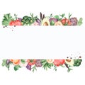 Watercolor banner with fresh herbs and vegetables