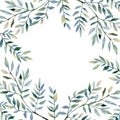 Watercolor banner greenery branches and leaves. Floral frame, botanical plant for invintation card