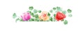 Border with poppy, rose, tulip, eucalyptus. Floral horizontal frame illustration with garden flowers plants Royalty Free Stock Photo