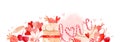 Valentine\'s day love and strawberry cake watercolor banner