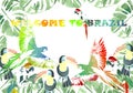 Watercolor banner. Tropical background. Welcome to Brazil