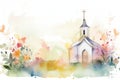 Watercolor Baptism Celebration Card with Church Frame. Perfect for Religious Invitations.