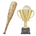 Watercolor baseball set with ball and bat, painted on white background, hand drawn illustration Royalty Free Stock Photo