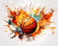 watercolor of a basketball rebound and net. Royalty Free Stock Photo