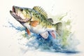 watercolor bass fish jumping on white background Royalty Free Stock Photo