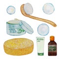 Watercolor bath cosmetics hygiene elements