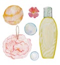 Watercolor bath hygiene cosmetic elements