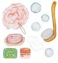 Watercolor bath sponges and bubbles elements