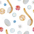 Watercolor bath tools pattern bubbles flowers