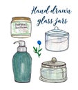 Watercolor bathroom containers and jars