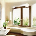 Watercolor of bathroom interior