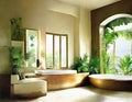 Watercolor of Bathroom tropical style interior design