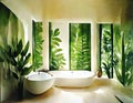 Watercolor of Bathroom tropical style interior design