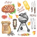 Watercolor bbq grill party set. Royalty Free Stock Photo