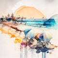 Watercolor Beach backdrop 80x. AI render Royalty Free Stock Photo