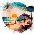 Watercolor Beach backdrop 80x. AI render Royalty Free Stock Photo
