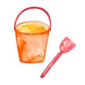 Watercolor beach kids toys bucket and spade