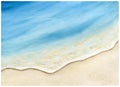 Watercolor beach painting background, golden sand and blue ocean water in summer, watercolor beach scene, Royalty Free Stock Photo