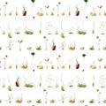 Watercolor beans peas seeds sprouts pattern Royalty Free Stock Photo