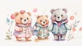 Watercolor bear. Cute lovely animal illustration in cartoon style