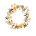 Watercolor beautiful autumn wreath. Round decorative frame Royalty Free Stock Photo