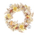 Watercolor beautiful autumn wreath. Round decorative frame Royalty Free Stock Photo