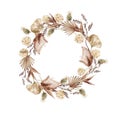 Watercolor beautiful autumn wreath. Round decorative frame Royalty Free Stock Photo