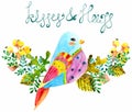 Watercolor beautiful bird and flowers Royalty Free Stock Photo