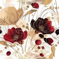 Watercolor beautiful blossom red poppy flowers seamless pattern. Dirty watercolor background. Hand drawn paint blooming poppies Royalty Free Stock Photo