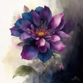 Watercolor beautiful blue flower on blurred background