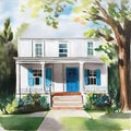 Watercolor of Beautiful designer southern home