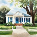 Watercolor of Beautiful designer southern home