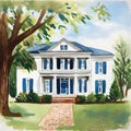 Watercolor of Beautiful designer southern home