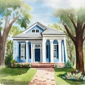 Watercolor of Beautiful designer southern home