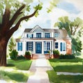 Watercolor of Beautiful designer southern home