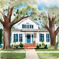 Watercolor of Beautiful designer southern home