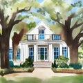 Watercolor of Beautiful designer southern home