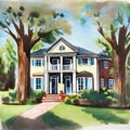 Watercolor of Beautiful designer southern home