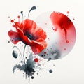 Watercolor beautiful drawing red poppy with aquarelle spot. Floral art pattern. Painted poppy flower. Water color ornamental Royalty Free Stock Photo