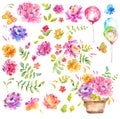 Watercolor beautiful floral design, big collection Royalty Free Stock Photo